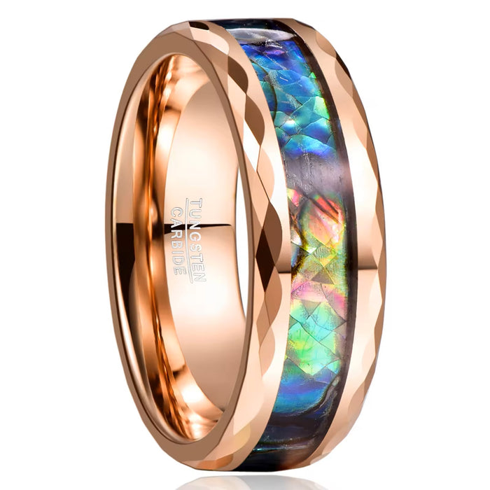 Men's Rose Gold Plated Hawaiian Abalone Tungsten Wedding Band-Rings-Sairahaz Jewelers