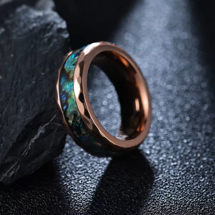 Men's Rose Gold Plated Hawaiian Abalone Tungsten Wedding Band-Rings-Sairahaz Jewelers