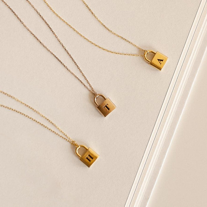 Elegant Identity: Initial Letter Lock Necklace - 18K Gold Plated Stainless Steel Necklace, Gift for her, gift ideas, gift for mom,