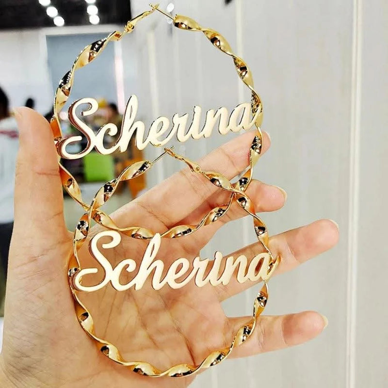 2020 Custom Big Hoop Earrings Customize Name Earring Twist hoop earring Personality Earrings With Statement Words Hiphop Sexy-Sairahaz Jewelers
