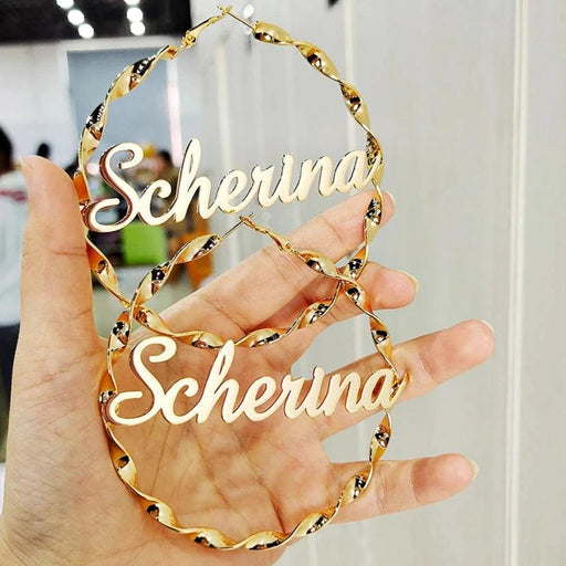 2020 Custom Big Hoop Earrings Customize Name Earring Twist hoop earring Personality Earrings With Statement Words Hiphop Sexy-Sairahaz Jewelers