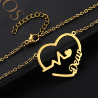 Heartbeat heart shape custom name necklace with personalized script design