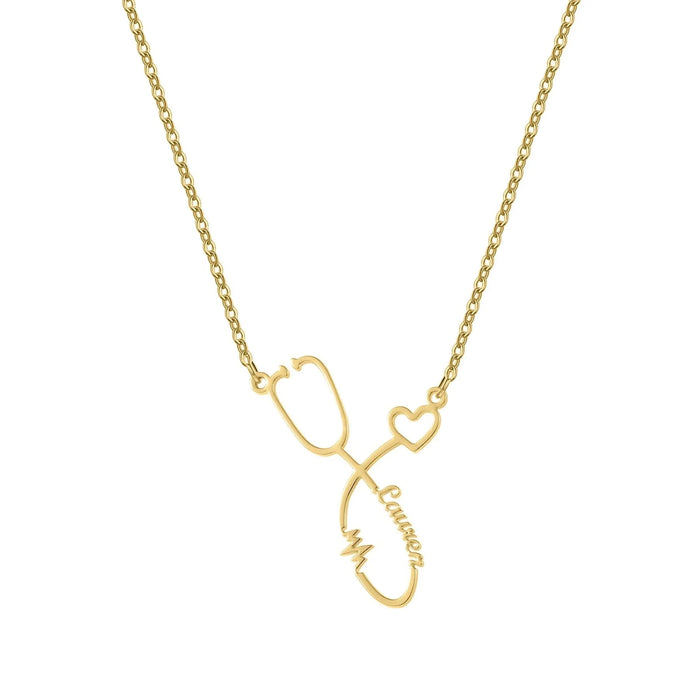Heartbeat Stethoscope Custom Name Necklace