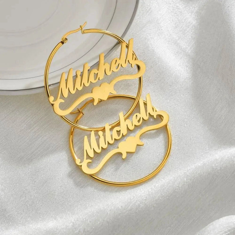 Atoztide Personalized Name High Quality Stainless Steel Letter Earrings Custom Name Cricle Earrings For Women Party Jewelry-Sairahaz Jewelers