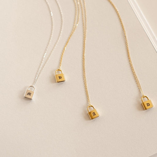 Initial Letter Lock Necklace 18K Gold Plated, Stainless Steel