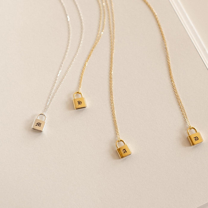 Initial Letter Lock Necklace 18K Gold Plated, Stainless Steel