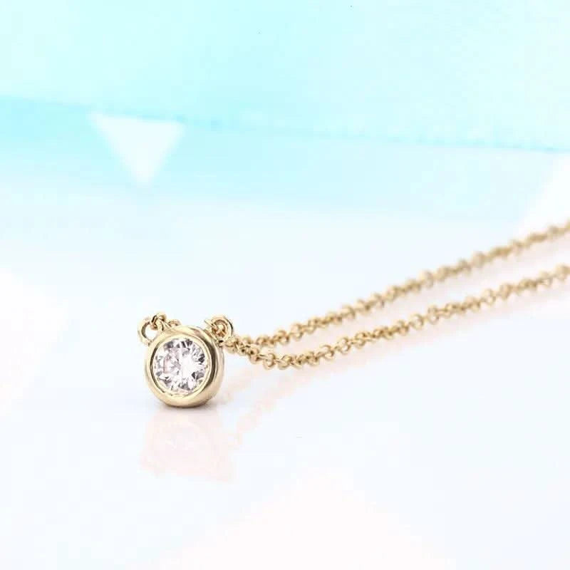 14K Solid Gold Round Brilliant Cut Lab-Grown Diamond Pendant Necklace-Necklace-Sairahaz Jewelers