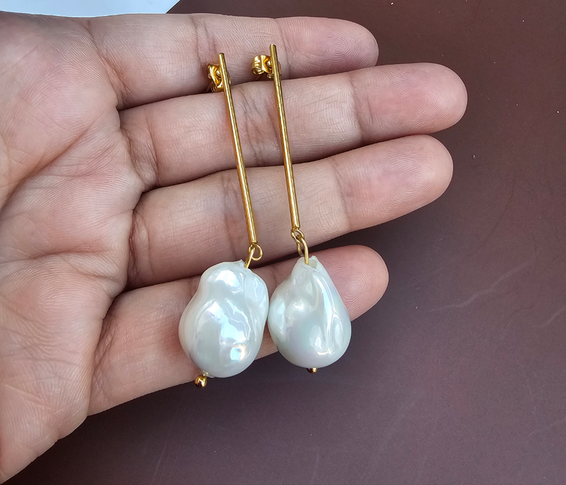 Freshwater Large Baroque Pearls Earrings Gold Plated-Pearl Jewelry-Sairahaz Jewelers