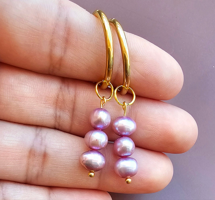 Genuine Real Pearl Earrings - Purple Pearl Earrings-Pearl Earrings-Sairahaz Jewelers