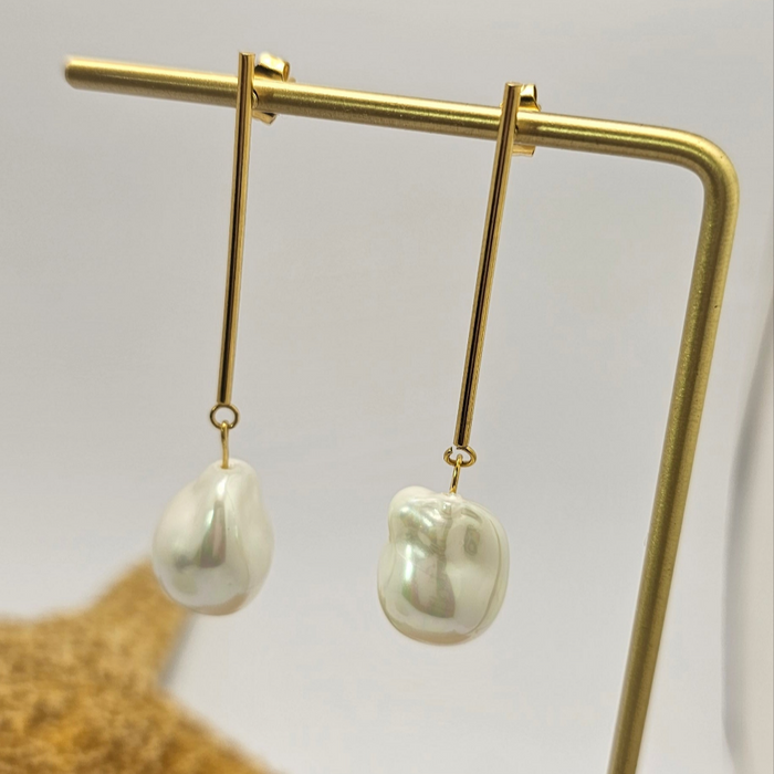 Freshwater Large Baroque Pearls Earrings Gold Plated-Pearl Jewelry-Sairahaz Jewelers