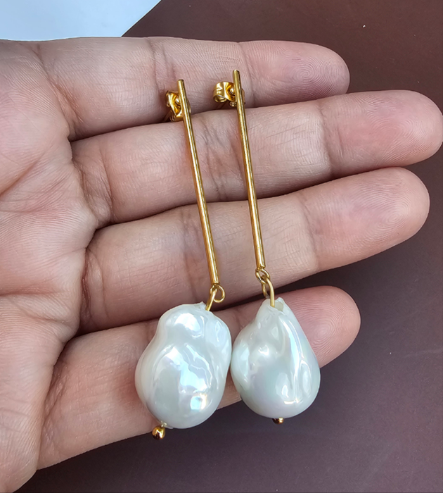 Freshwater Large Baroque Pearls Earrings Gold Plated-Pearl Jewelry-Sairahaz Jewelers