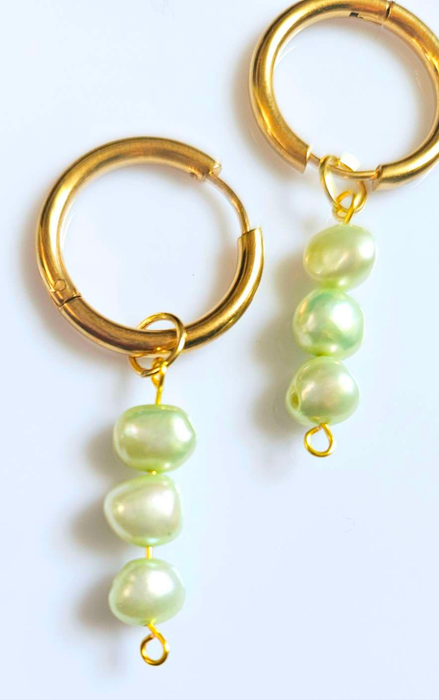 Green Cultured Pearl Earrings - Genuine Pearl Earrings-Pearl Earrings-Sairahaz Jewelers