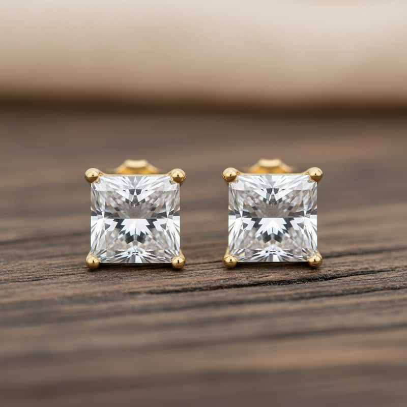 24 Carat Princess Cut Moissanite Stud Earrings  GRA Certified 925 Sterling Silver - view 1