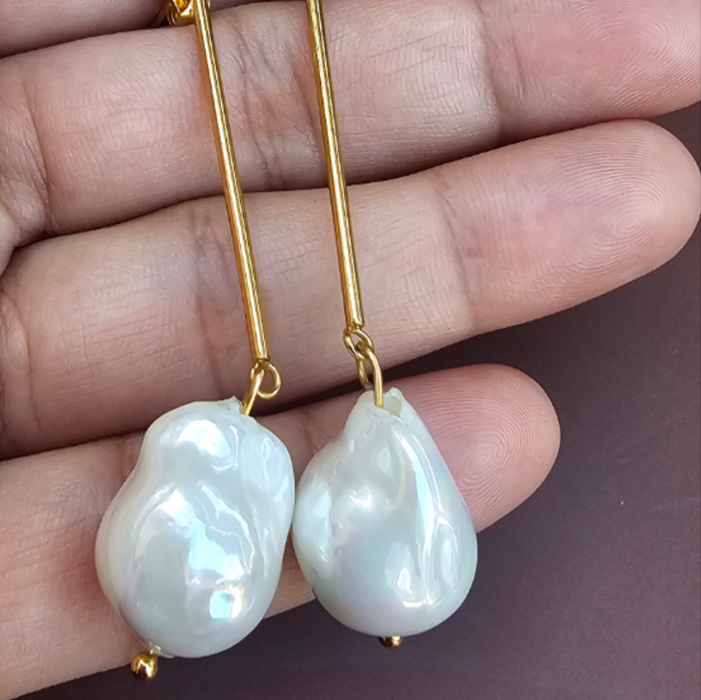 Freshwater Large Baroque Pearls Earrings Gold Plated-Pearl Jewelry-Sairahaz Jewelers