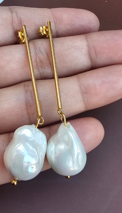 Freshwater Large Baroque Pearls Earrings Gold Plated-Pearl Jewelry-Sairahaz Jewelers