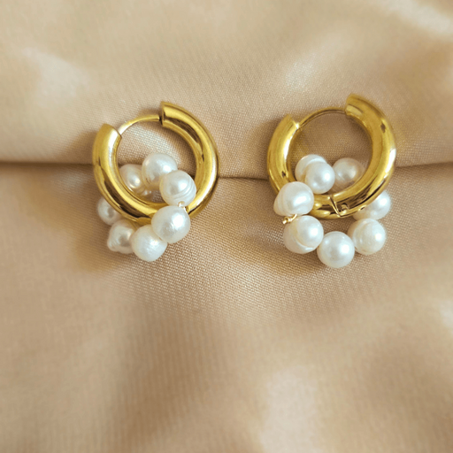 Flower Pearl Tunnel Hoop Earrings - Freshwater Pearls with Hoops-Pearl Jewelry-Sairahaz Jewelers