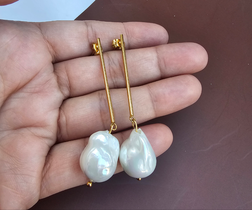 Freshwater Large Baroque Pearls Earrings Gold Plated-Pearl Jewelry-Sairahaz Jewelers