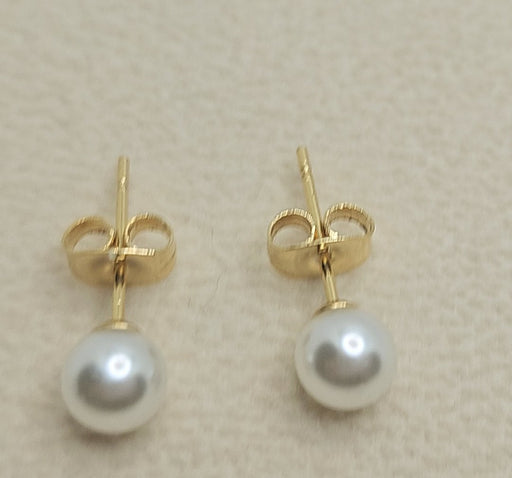 White Pearl Stud Earrings 18k Gold Plated. Great gift item. Gift for her, gift for wife.