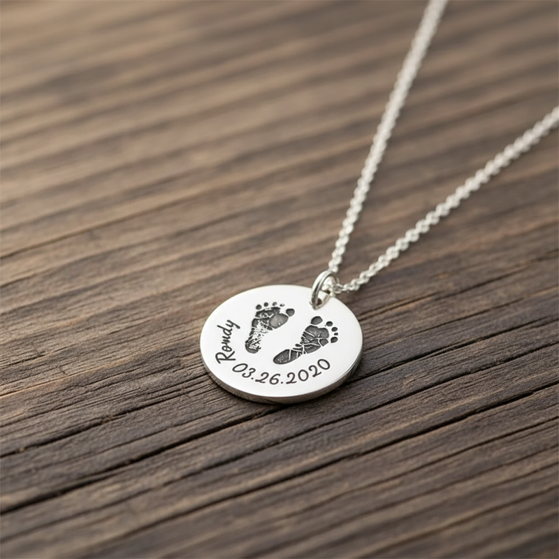 Baby Handprint or Footprint Custom Name Necklace