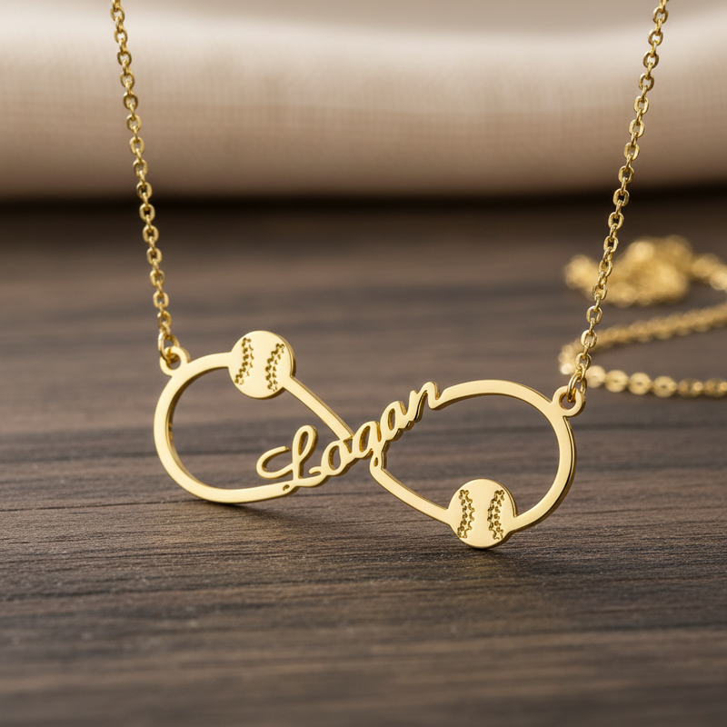 Infinity Baseball Name Necklace