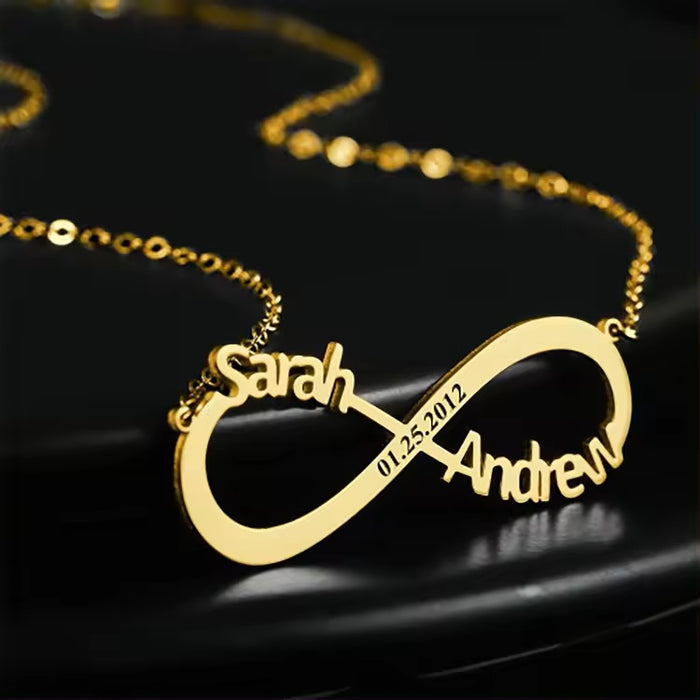 Infinity Two Name with Date Necklace-Custom Name Necklace-Sairahaz Jewelers