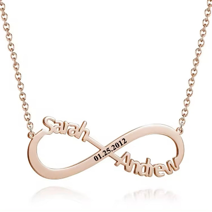 Infinity Two Name with Date Necklace-Custom Name Necklace-Sairahaz Jewelers