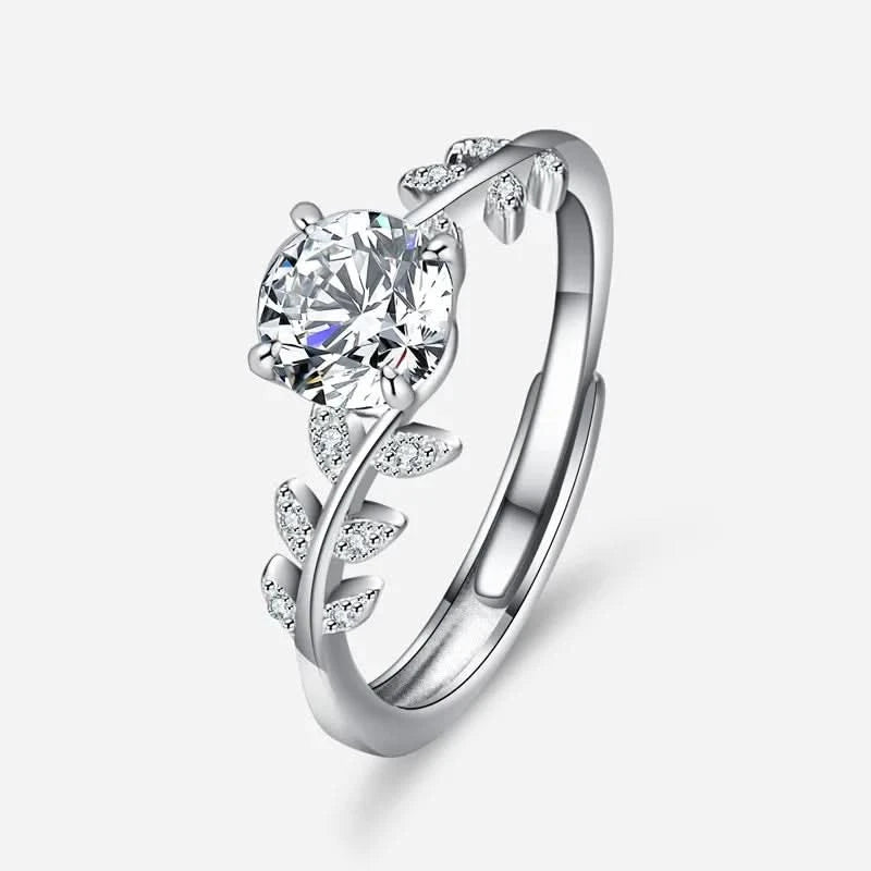 Leaf Vine Round Solitaire Engagement Ring 925 Silver