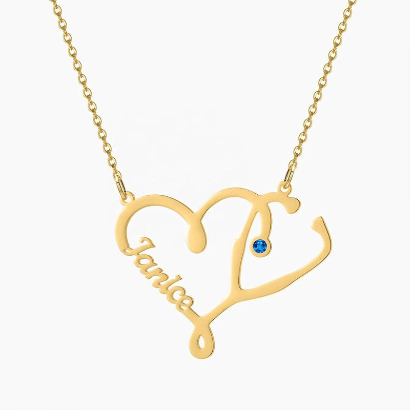 Stethoscope Custom Name Necklace With Personalized CZ Birthstone