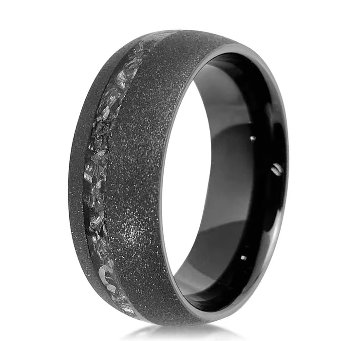 Meteorite Inlay Matte Black Tungsten Ring