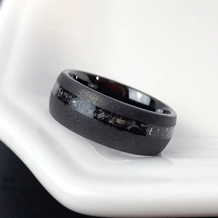 Meteorite Inlay Matte Black Tungsten Ring-Rings-Sairahaz Jewelers