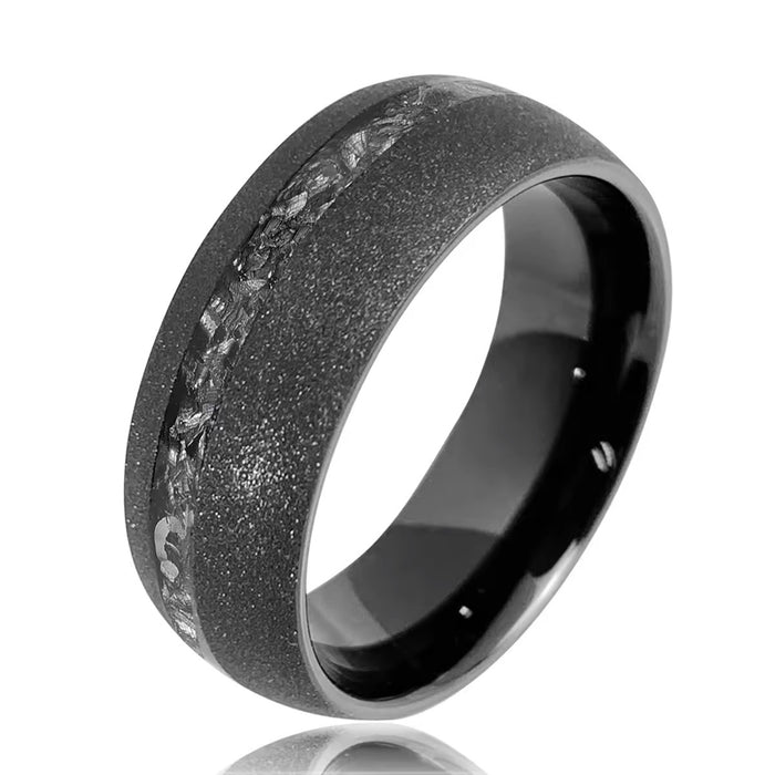 Meteorite Inlay Matte Black Tungsten Ring