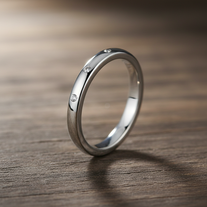 Minimalist Wedding Band with 3 Stone Moissanite