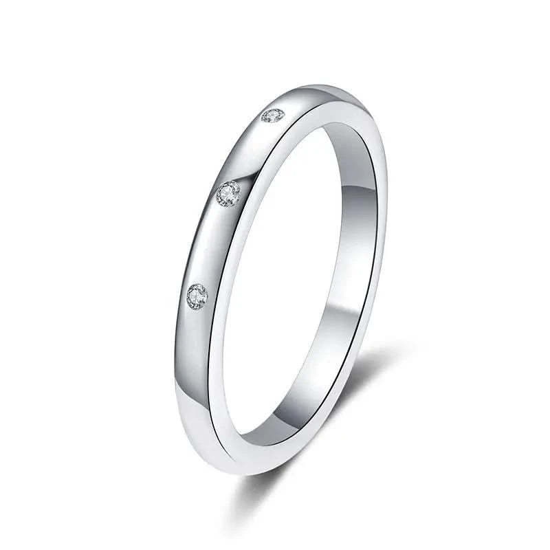 Minimalist Wedding Band 3 Stone Moissanite Ring
