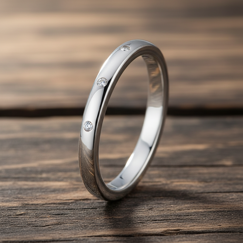 Minimalist Wedding Band with 3 Stone Moissanite