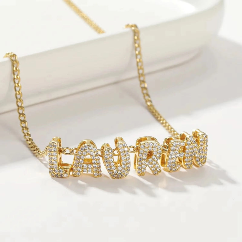3D Bubbles CZ Initial Custom Name Necklace