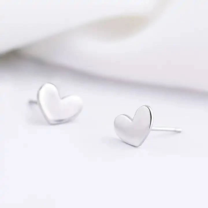 Minimalist Heart Stud Earrings in Sterling Silver-Earring-Sairahaz Jewelers