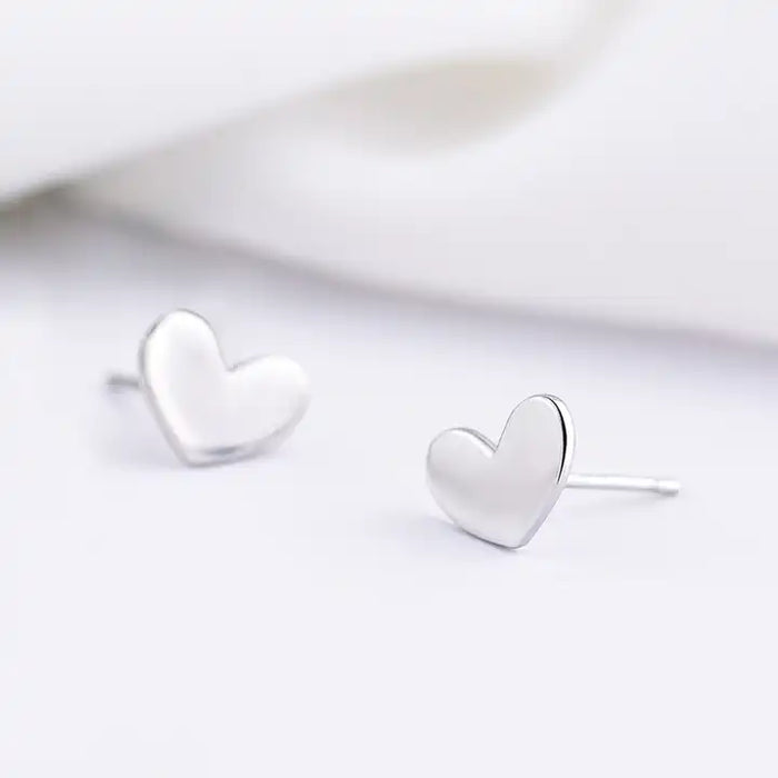 Minimalist Heart Stud Earrings in Sterling Silver