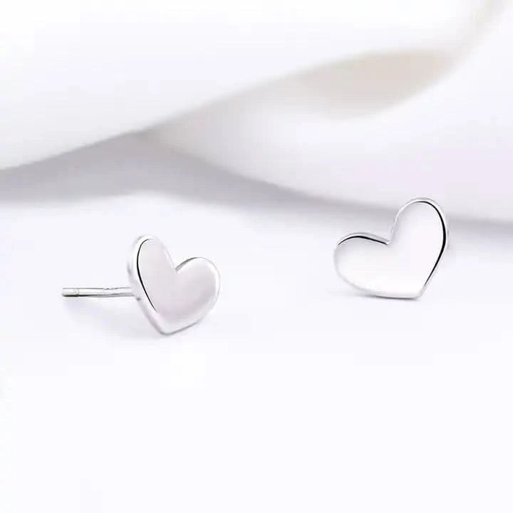 Minimalist Heart Stud Earrings in Sterling Silver-Earring-Sairahaz Jewelers