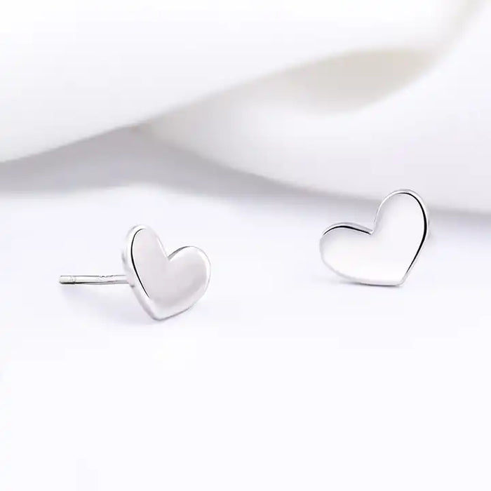 Minimalist Heart Stud Earrings in Sterling Silver