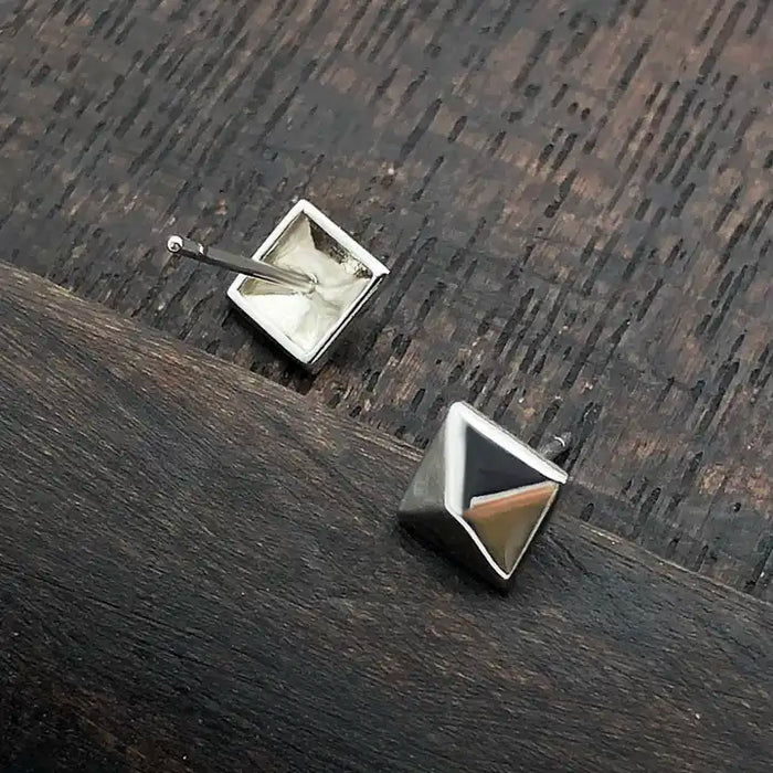 Minimalist Square Stud Earrings in 925 Sterling Silver - Silver, Gold Plated, Rose Gold