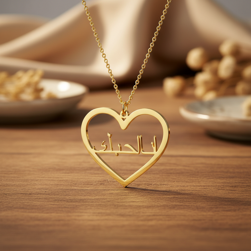 Minimalist Heart Arabic Name Necklace