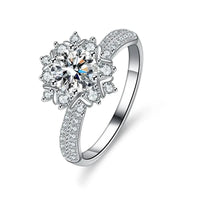Round cut 1 carat moissanite solitaire ring with accent stones in sterling silver
