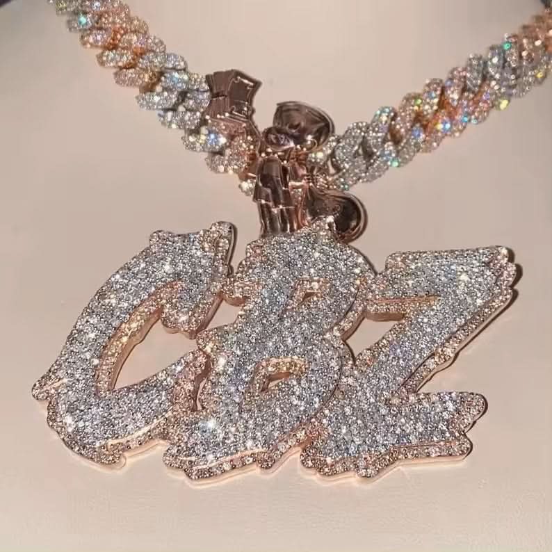 Iced Out Moissanite Custom Name Necklace-CZ Custom Name Necklace-Sairahaz Jewelers