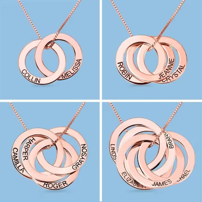 Multi Circle Engraved Family Name Necklace 925 Sterling Silver