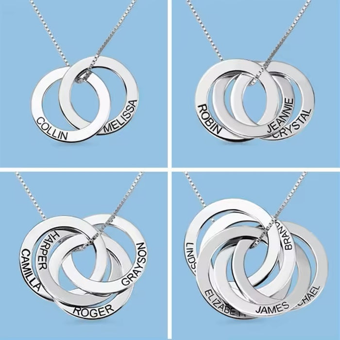 Multi Circle Engraved Family Name Necklace 925 Sterling Silver