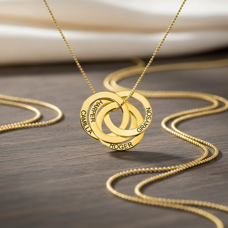 Multi Circle Engraved Family Name Necklace 925 Sterling Silver