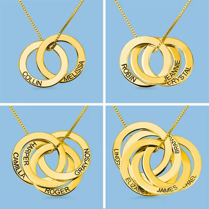 Multi Circle Engraved Family Name Necklace 925 Sterling Silver