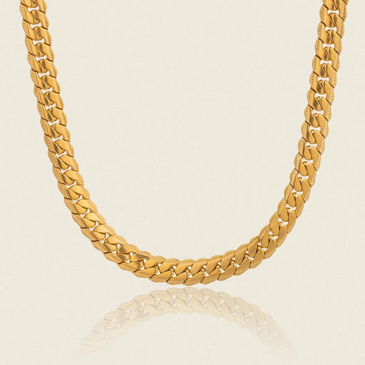 Pavé Edge Cuban Curb Chain Necklace 18K Gold Plated