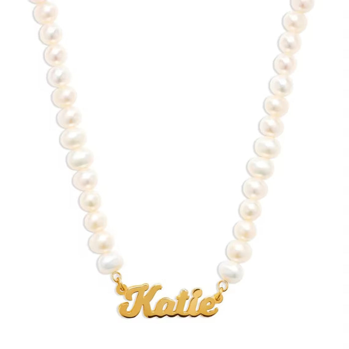 Freshwater Pearl Name Necklace-Custom Name Necklace-Sairahaz Jewelers