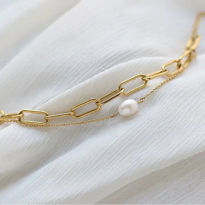 Minimalist Pearl Paperclip Bracelet - Real Natural Freshwater Pearls - Perfect Gift for Her - Ideal Christmas or Wedding Bracelet-Custom Name Bracelet-Sairahaz Jewelers